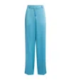 Stella Mccartney Satin Dropped Waist Straight Wide Leg Pants In Blue