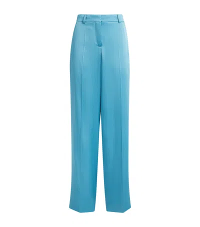 Stella Mccartney Satin Dropped Waist Straight Wide Leg Pants In Blue