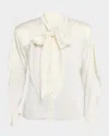Stella Mccartney Satin Tie-neck Padded-shoulder Shirt In White