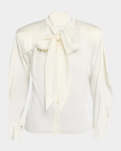 Stella Mccartney Satin Tie-neck Padded-shoulder Shirt In White