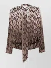 Stella Mccartney Satin Top With Snake Print And Knot In Brown