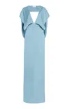 Stella Mccartney Satin V Neck Gown In Blue