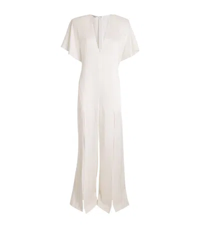 Stella Mccartney Satin V-neck Jumpsuit In Ivory