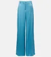 Stella Mccartney Satin Dropped Waist Straight Wide Leg Pants In Blue