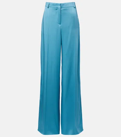 Stella Mccartney Satin Dropped Waist Straight Wide Leg Pants In Blue
