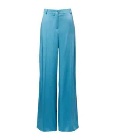 Stella Mccartney Satin Dropped Waist Straight Wide Leg Pants In Blue