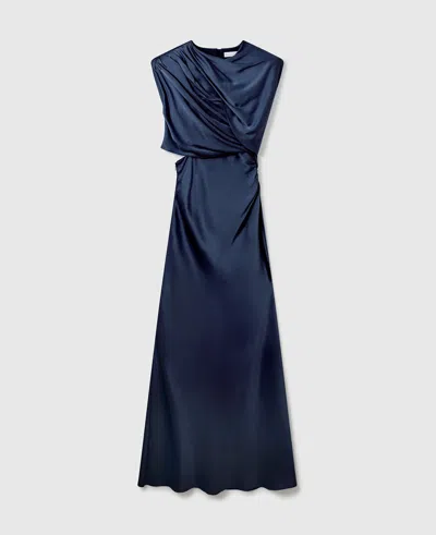 Stella Mccartney Satin Wrapped Short-sleeve Maxi Dress In Blue