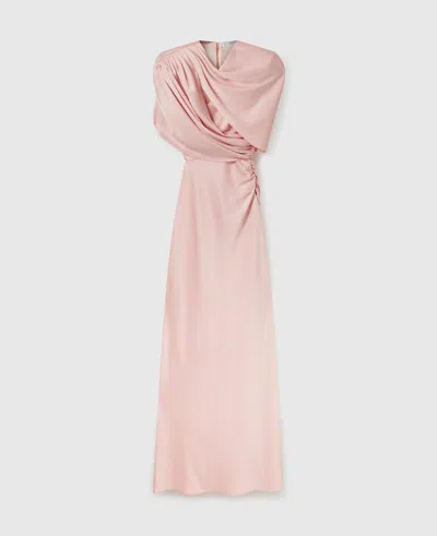 Stella Mccartney Satin Wrapped Short-sleeve Maxi Dress In Pink