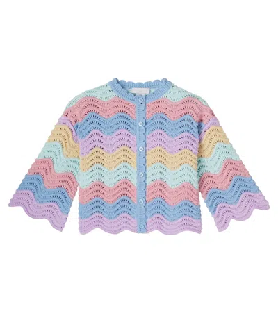 Stella Mccartney Kids' Scalloped Striped Cotton Cardigan In Multi