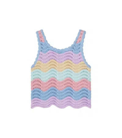 Stella Mccartney Kids' Scalloped Striped Cotton Tank Top In Multi