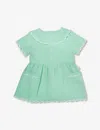 Stella Mccartney Verde Acqua Scalloped-trim Linen And Cotton-blend Dress 12-36 Months In Green