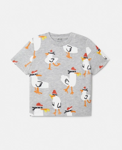 Stella Mccartney Kids' Seagull Bandit Print T-shirt In Grey Melange