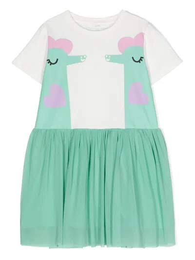 Stella Mccartney Kids' Green Dress For Girl With Seahorse In Multicolor