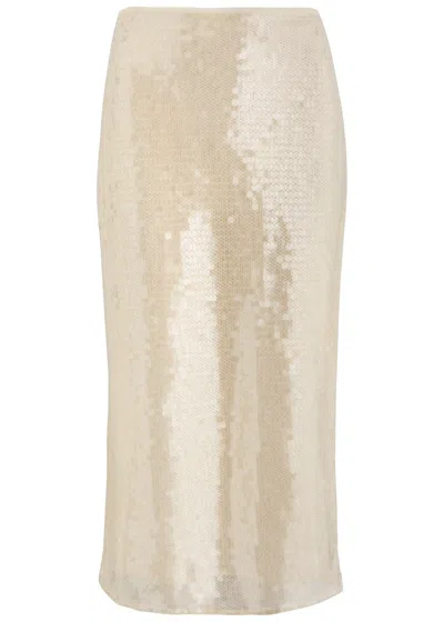 Stella Mccartney Sequin-embellished Open-knit Midi Skirt In Cream