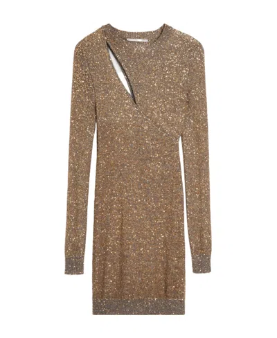 Stella Mccartney Sequin Knitted Mini Dress In Brown