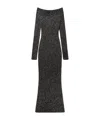 Stella Mccartney Off-the-shoulder Sequined Recycled Knitted Gown In Black