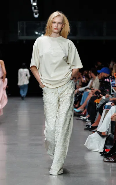 Stella Mccartney Sequined Cotton Wide-leg Jeans In White