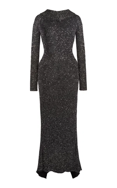 Stella Mccartney Sequined Knit Off-the-shoulder Maxi Dress In Black