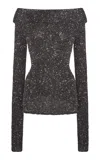 Stella Mccartney Sequined Knit Off-the-shoulder Top In Black