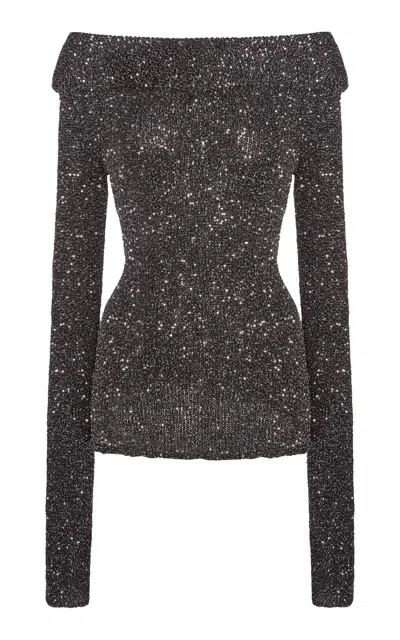 Stella Mccartney Sequined Knit Off-the-shoulder Top In Black