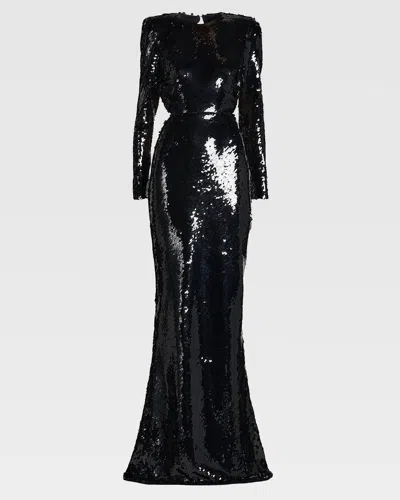 Stella Mccartney Sequined Long-sleeve Backless Trumpet Gown In Black
