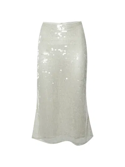 Pre-owned Stella Mccartney Sequined Mesh Midi Skirt In White