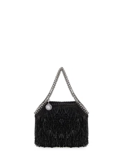Stella Mccartney Sequined Micro Tote Bag With Fringe And Silver Chain In Black