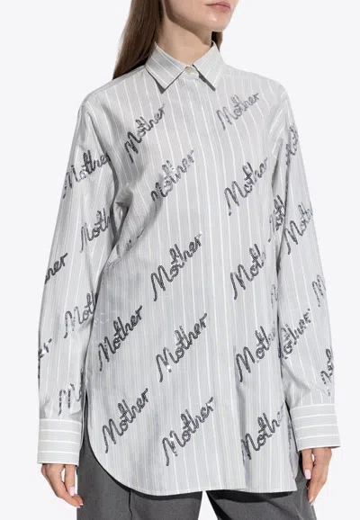 Stella Mccartney Sequined Mother Long-sleeved Stripe Shirt In Gray