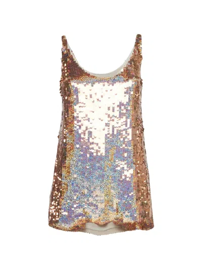 Pre-owned Stella Mccartney Sequin-embellishment Silk Tank Top In Gold