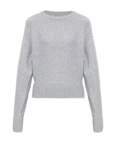 Stella Mccartney Sequinned Cut-out Jumper In Gray