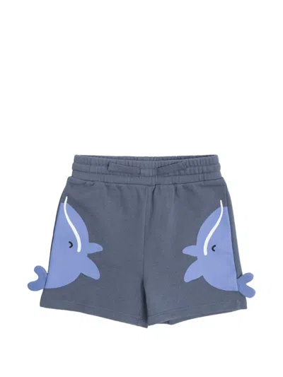 Stella Mccartney Shark Appliqué Baby Boy Shorts In Blue