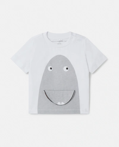 Stella Mccartney Kids' Shark Face Flap T-shirt In Ivory