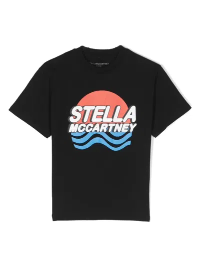 Stella Mccartney Kids' Shark-print Cotton T-shirt In Schwarz