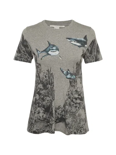 Pre-owned Stella Mccartney Shark-print Cotton T-shirt In Gray