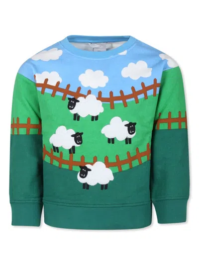 Stella Mccartney Kids' Sheep-embroidered Cotton Sweatshirt In 绿色