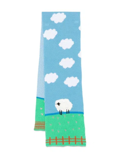 Stella Mccartney Kids' Sheep-embroidered Scarf In Blue