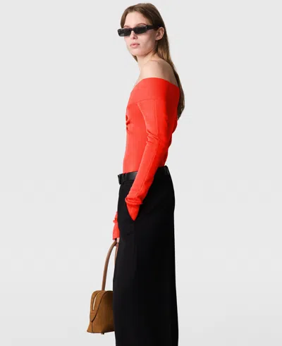 Stella Mccartney Sheer Long Sleeve Mesh Top In Red