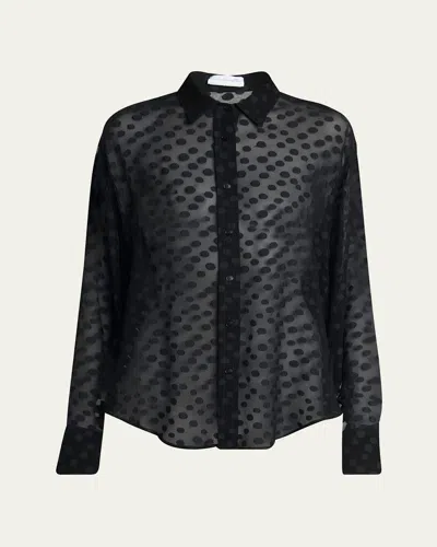 Stella Mccartney Sheer Polka Dot Button Down Blouse In Black
