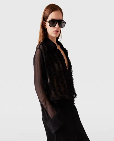 Stella Mccartney Sheer Ruffled Chiffon Shirt In Black
