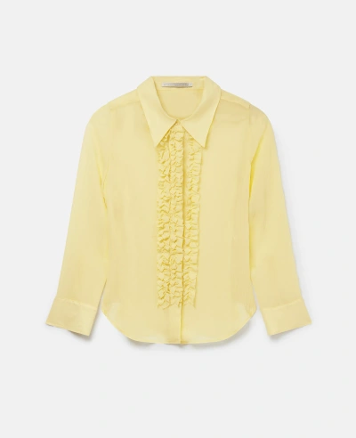 Stella Mccartney Sheer Ruffled Silk Tuxedo Shirt In Yellow