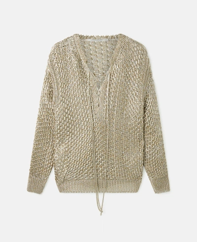 Stella Mccartney Sheer Sparkle Woven Long-sleeved Top In Metallic Gold