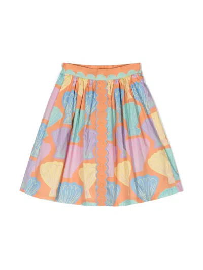 Stella Mccartney Kids' Shell-print Cotton Skirt In Orange