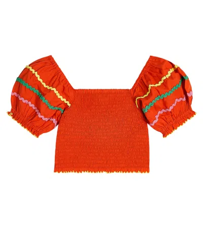 Stella Mccartney Kids' Squiggle Line Embroidery Crop Top In Red