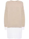 Stella Mccartney Women Maglione Stratificato In Lana E Cotone In Neutrals