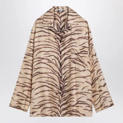 Stella Mccartney Silk Shirt With Tiger Print In Beige