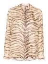 Stella Mccartney Womens Natural Animal-print Long-sleeved Silk Shirt In Beige