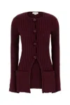 Stella Mccartney Cotton Cardigan With Ribbed Texture And Pockets In Burgundy