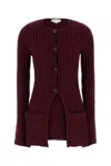 Stella Mccartney Cotton Cardigan With Ribbed Texture And Pockets In Burgundy