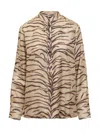 Stella Mccartney Tiger-print Silk Pajama Shirt In Beige