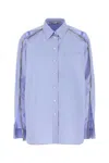 Stella Mccartney Chain-embellished Cutout Organic Cotton Oxford Shirt In Blue